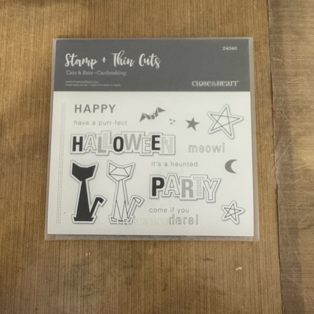 Close To My Heart Halloween Cat Stamp & Thin Cuts Set - Gray & White